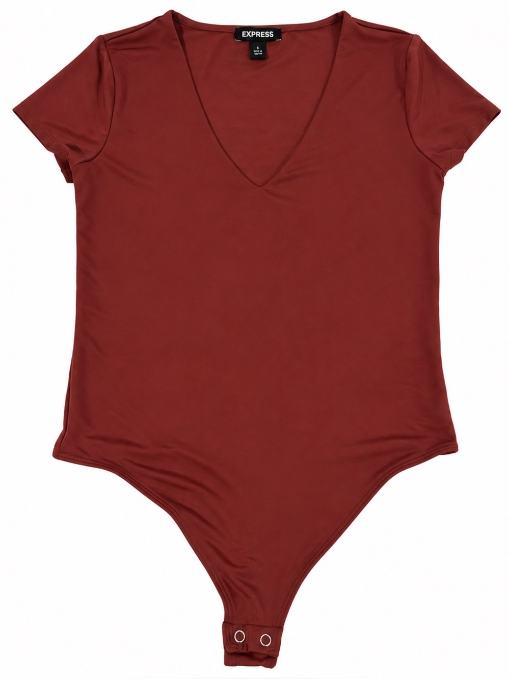 Express Women’s S Rust Brown V-Neck Short Sleeve Bodysuit